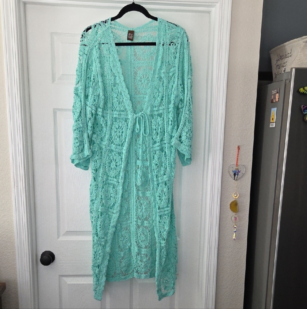 Raj Mint Crochet Lace Komono Duster